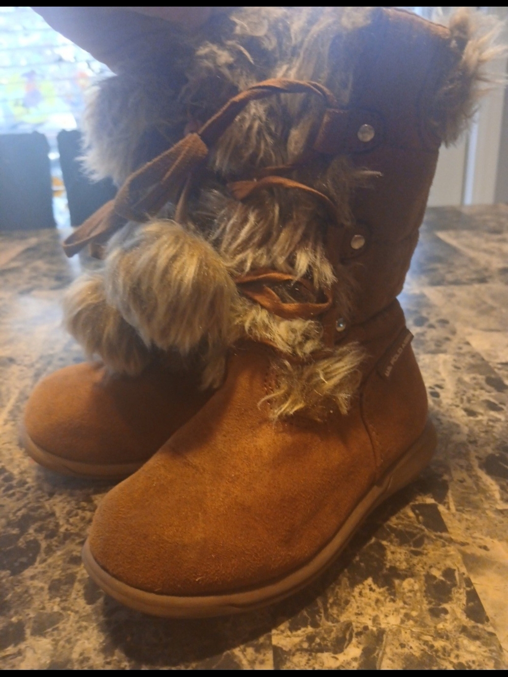 U.S. Polo Assn. Girls Brown Faux Fur Lace-Up Winter Boots